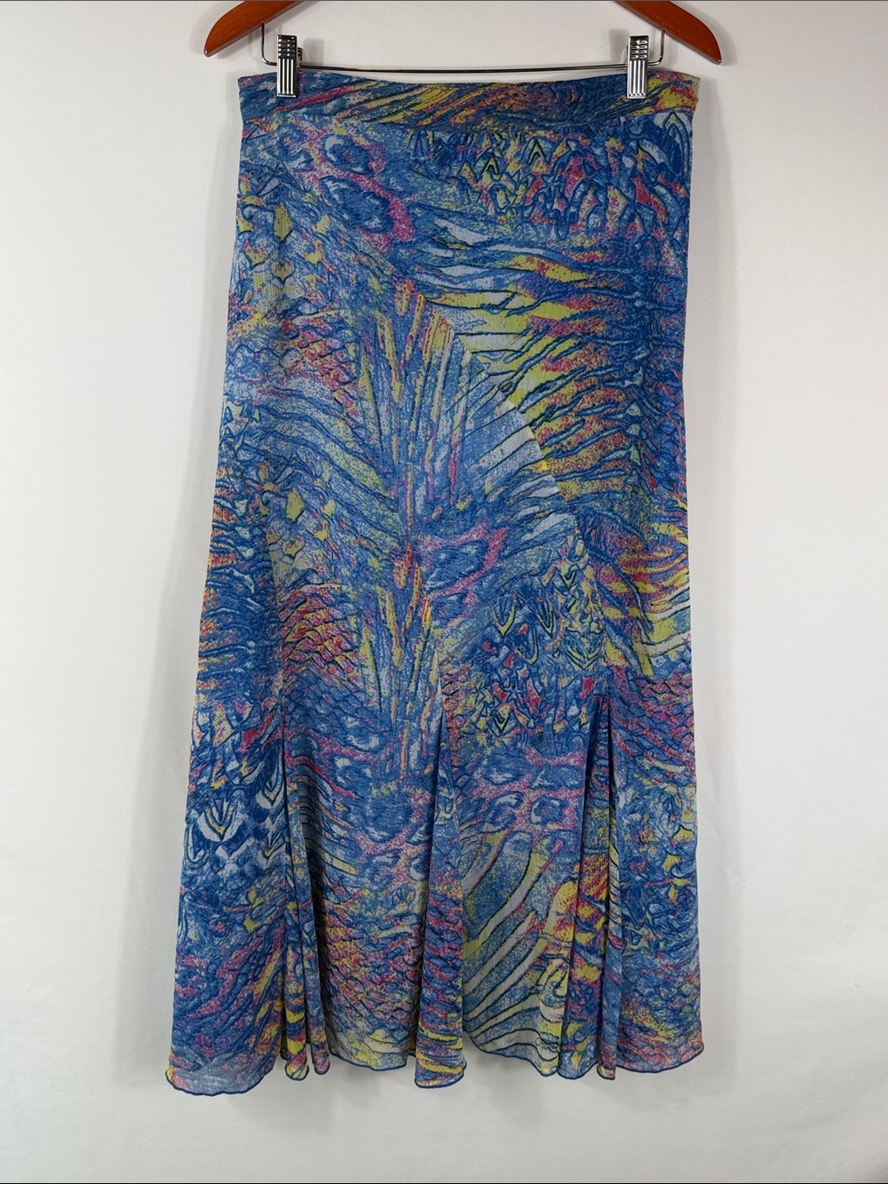 Ashro Multicolor Blue & Yellow Abstract Flowy Maxi Skirt. Womens Size 10.
